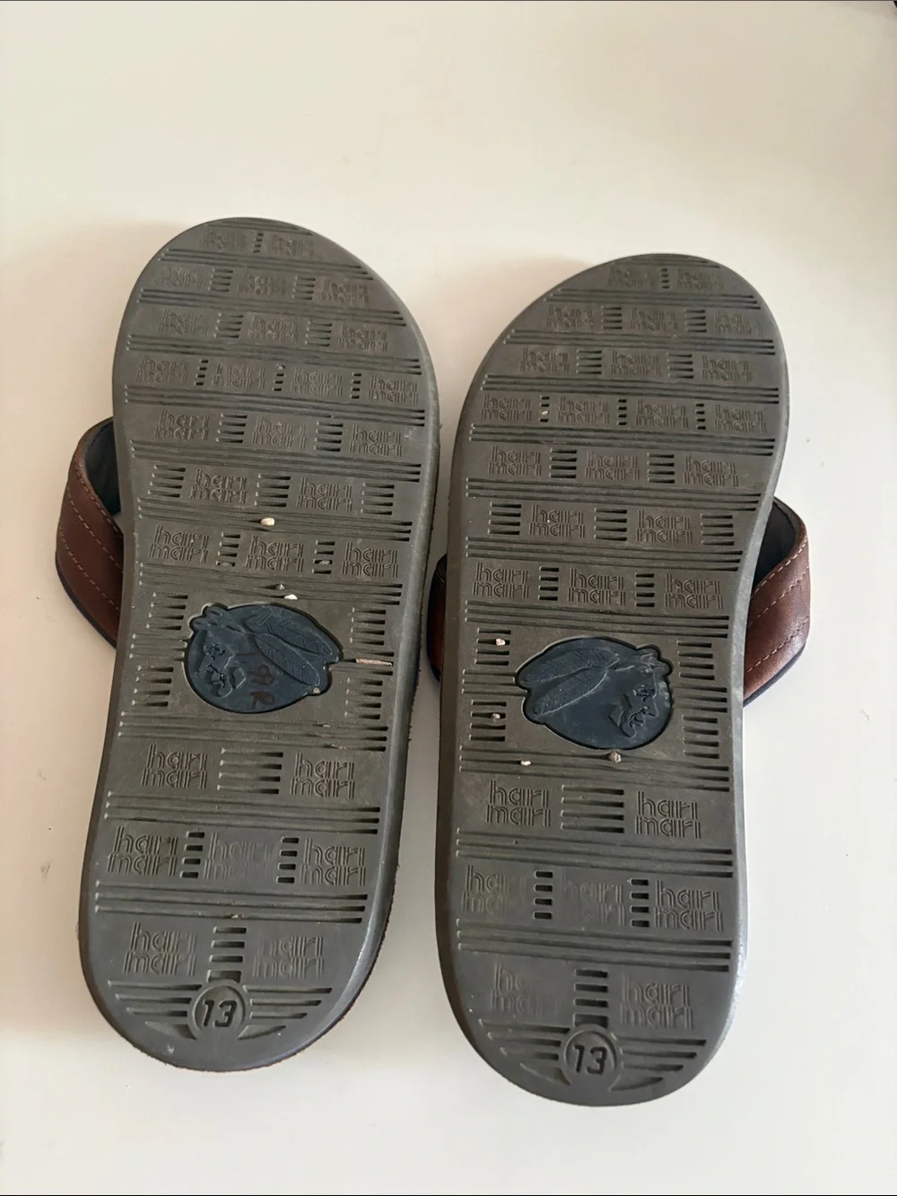 Hari Mari x Nokona Men's Tan Leather Flip Flops From Baseball Gloves Size 13